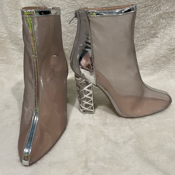 Qupid silver mesh heels womens high heel wedge shoes - Picture 6 of 8